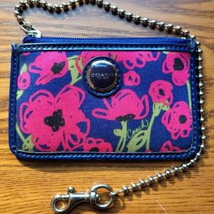 COACH | SM NAVY FLORAL WALLET W/CHAIN